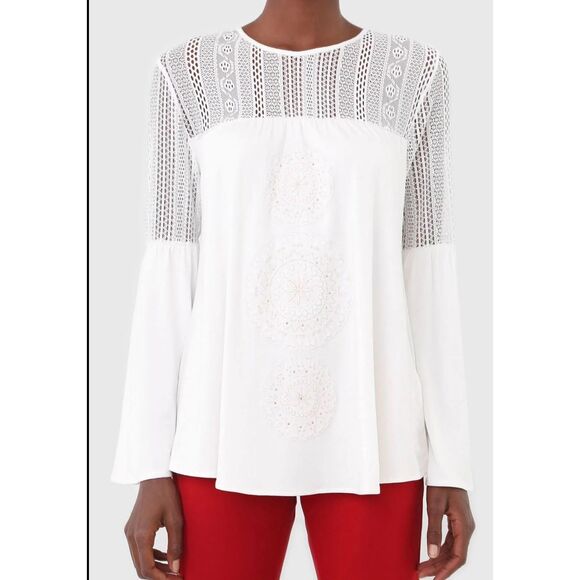 Desigual Neusifu White Bell Long Sleeve Boho Gold Mandala Top Size Medium - Picture 1 of 7